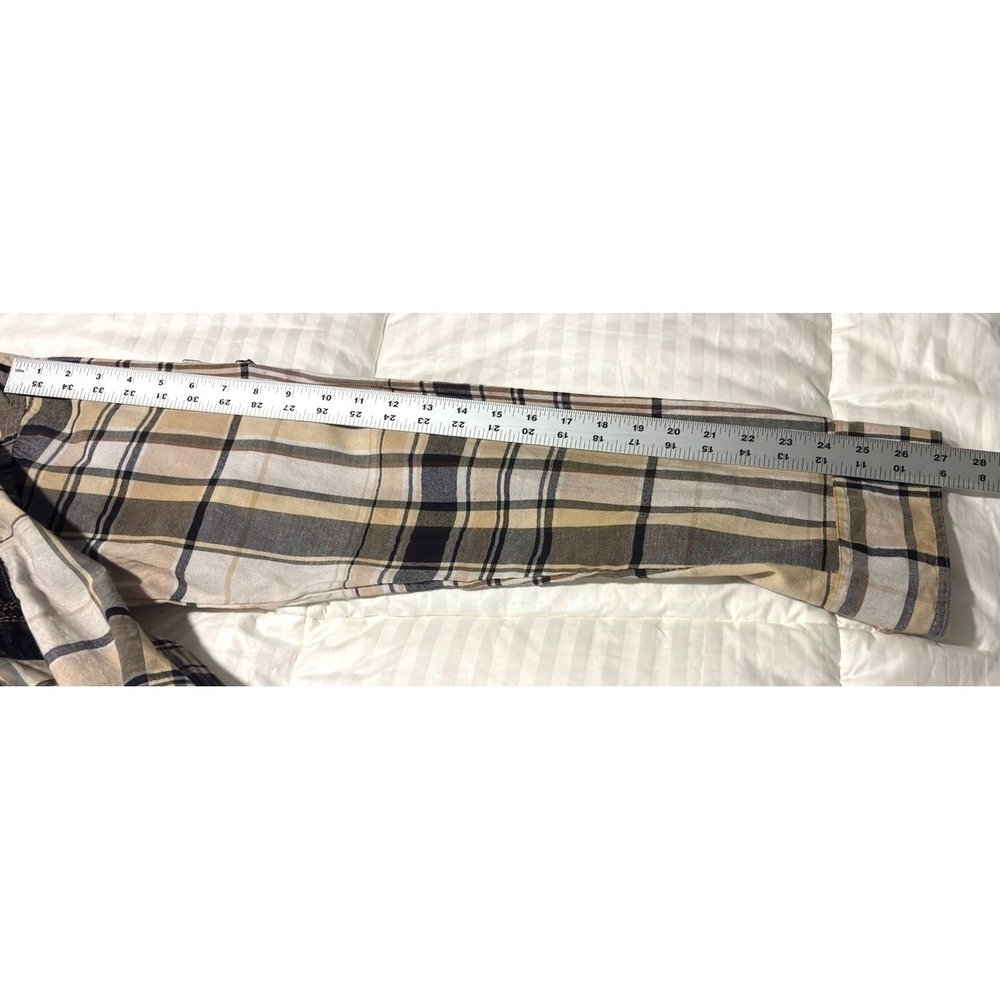 Red Ape Mens Tan Black Plaid Button Down Shirt Lion Crest Patch Size Large - Picture 16 of 16